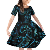New Zealand Tribal Tattoo Family Matching Off Shoulder Short Dress and Hawaiian Shirt With Matariki Art LT9 Daughter's Dress Galaxy - Polynesian Pride