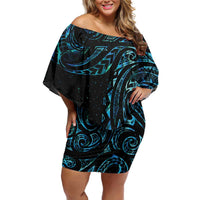 New Zealand Tribal Tattoo Family Matching Off Shoulder Short Dress and Hawaiian Shirt With Matariki Art LT9 Mom's Dress Galaxy - Polynesian Pride