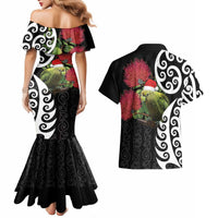 New Zealand Kakapo Christmas Couples Matching Mermaid Dress and Hawaiian Shirt Meri Kirihimete Pohutukawa Flowers LT9 - Polynesian Pride