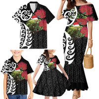 New Zealand Kakapo Christmas Family Matching Mermaid Dress and Hawaiian Shirt Meri Kirihimete Pohutukawa Flowers LT9 - Polynesian Pride