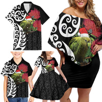 New Zealand Kakapo Christmas Family Matching Off Shoulder Short Dress and Hawaiian Shirt Meri Kirihimete Pohutukawa Flowers LT9 - Polynesian Pride