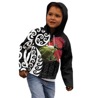 New Zealand Kakapo Christmas Kid Hoodie Meri Kirihimete Pohutukawa Flowers LT9 - Polynesian Pride