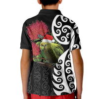 New Zealand Kakapo Christmas Kid Polo Shirt Meri Kirihimete Pohutukawa Flowers LT9 - Polynesian Pride