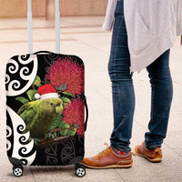 New Zealand Kakapo Christmas Luggage Cover Meri Kirihimete Pohutukawa Flowers LT9 Black - Polynesian Pride