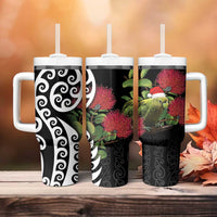 New Zealand Kakapo Christmas Tumbler With Handle Meri Kirihimete Pohutukawa Flowers LT9 - Polynesian Pride