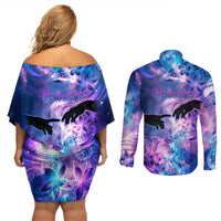 I Love You In Every Universe Personalised Couples Matching Off Shoulder Short Dress and Long Sleeve Button Shirt Polynesian Pattern Galaxy Style LT9 - Polynesian Pride
