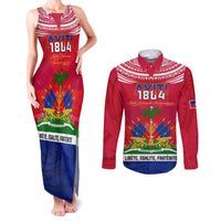 Haiti Independence Day Couples Matching Tank Maxi Dress and Long Sleeve Button Shirt Libete Egalite Fratenite Ayiti 1804 With Polynesian Pattern LT9 Red - Polynesian Pride