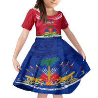 Haiti Independence Day Kid Short Sleeve Dress Libete Egalite Fratenite Ayiti 1804 With Polynesian Pattern LT9 KID Red - Polynesian Pride