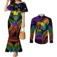 Personalised Its In My DNA Valentine Day Couples Matching Mermaid Dress and Long Sleeve Button Shirt Fingerprint Heart with Color Pride Flag LT9 No Dress - Polynesian Pride