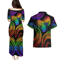 Personalised Its In My DNA Valentine Day Couples Matching Puletasi and Hawaiian Shirt Fingerprint Heart with Color Pride Flag LT9 - Polynesian Pride