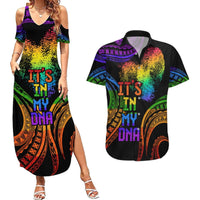 Personalised Its In My DNA Valentine Day Couples Matching Summer Maxi Dress and Hawaiian Shirt Fingerprint Heart with Color Pride Flag LT9 No Dress - Polynesian Pride