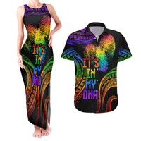Personalised Its In My DNA Valentine Day Couples Matching Tank Maxi Dress and Hawaiian Shirt Fingerprint Heart with Color Pride Flag LT9 No Dress - Polynesian Pride