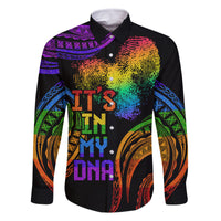 Personalised Its In My DNA Valentine Day Family Matching Off Shoulder Maxi Dress and Hawaiian Shirt Fingerprint Heart with Color Pride Flag LT9 Dad's Shirt - Long Sleeve - Polynesian Pride