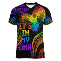 Personalised Its In My DNA Valentine Day Women V Neck T Shirt Fingerprint Heart with Color Pride Flag LT9 Female - Polynesian Pride