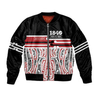 Personalised Toitu Te Tiriti Aotearoa 1840 Bomber Jacket Red Kowhaiwhai Puhoro - Polynesian Pride