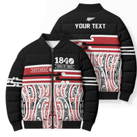 Personalised Toitu Te Tiriti Aotearoa 1840 Bomber Puffer Jacket Red Kowhaiwhai Puhoro - Polynesian Pride