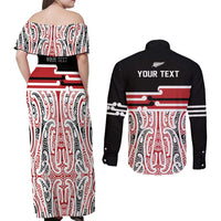 Personalised Toitu Te Tiriti Aotearoa 1840 Couples Matching Off Shoulder Maxi Dress and Long Sleeve Button Shirt Red Kowhaiwhai Puhoro - Polynesian Pride