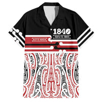 Personalised Toitu Te Tiriti Aotearoa 1840 Family Matching Off Shoulder Short Dress and Hawaiian Shirt Red Kowhaiwhai Puhoro LT9 Dad's Shirt - Short Sleeve Black - Polynesian Pride