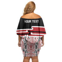 Personalised Toitu Te Tiriti Aotearoa 1840 Family Matching Off Shoulder Short Dress and Hawaiian Shirt Red Kowhaiwhai Puhoro LT9 - Polynesian Pride