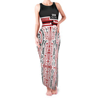 Personalised Toitu Te Tiriti Aotearoa 1840 Family Matching Tank Maxi Dress and Hawaiian Shirt Red Kowhaiwhai Puhoro LT9 Mom's Dress Black - Polynesian Pride