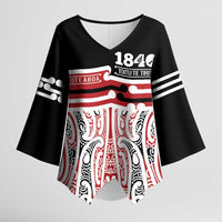 Personalised Toitu Te Tiriti Aotearoa 1840 Kimono Sleeve Blouse Red Kowhaiwhai Puhoro - Polynesian Pride