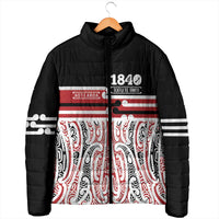 Personalised Toitu Te Tiriti Aotearoa 1840 Padded Jacket Red Kowhaiwhai Puhoro - Polynesian Pride