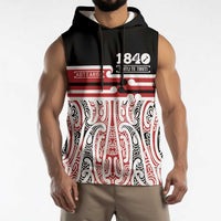 Personalised Toitu Te Tiriti Aotearoa 1840 Sleeveless Hoodie Red Kowhaiwhai Puhoro - Polynesian Pride