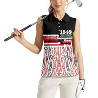 Personalised Toitu Te Tiriti Aotearoa 1840 Women Sleeveless Polo Shirt Red Kowhaiwhai Puhoro LT9 - Polynesian Pride