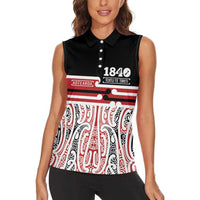 Personalised Toitu Te Tiriti Aotearoa 1840 Women Sleeveless Polo Shirt Red Kowhaiwhai Puhoro LT9 - Polynesian Pride