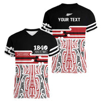 Personalised Toitu Te Tiriti Aotearoa 1840 Women V-Neck T-Shirt Red Kowhaiwhai Puhoro LT9 - Polynesian Pride