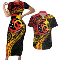 Papua New Guinea Tribal Tattoo Couples Matching Short Sleeve Bodycon Dress and Hawaiian Shirt 50th Independence Anniversary LT9 Black - Polynesian Pride