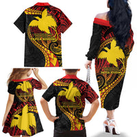 Papua New Guinea Tribal Tattoo Family Matching Off The Shoulder Long Sleeve Dress and Hawaiian Shirt 50th Independence Anniversary LT9 - Polynesian Pride