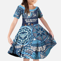 Personalised Fiji 54th Anniversary Family Matching Short Sleeve Bodycon Dress and Hawaiian Shirt Siga Ni Bula Galala Marautaki O Viti LT9 Daughter's Dress Blue - Polynesian Pride