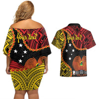 Personalised Papua New Guinea 49th Anniversary Couples Matching Off Shoulder Short Dress and Hawaiian Shirt Hapi De bilong Indipendens Papua Niugini LT9 - Polynesian Pride