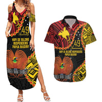 Personalised Papua New Guinea 49th Anniversary Couples Matching Summer Maxi Dress and Hawaiian Shirt Hapi De bilong Indipendens Papua Niugini LT9 Black - Polynesian Pride