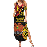 Personalised Papua New Guinea 49th Anniversary Summer Maxi Dress Hapi De bilong Indipendens Papua Niugini LT9 Women Black - Polynesian Pride
