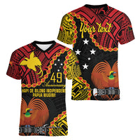 Personalised Papua New Guinea 49th Anniversary Women V-Neck T-Shirt Hapi De bilong Indipendens Papua Niugini
