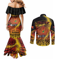 Personalised Papua New Guinea 49th Anniversary Couples Matching Mermaid Dress and Long Sleeve Button Shirt Bird of Paradise Unity In Diversity LT9 - Polynesian Pride