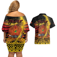 Personalised Papua New Guinea 49th Anniversary Couples Matching Off Shoulder Short Dress and Hawaiian Shirt Bird of Paradise Unity In Diversity LT9 - Polynesian Pride