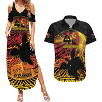 Personalised Papua New Guinea 49th Anniversary Couples Matching Summer Maxi Dress and Hawaiian Shirt Bird of Paradise Unity In Diversity LT9 Black - Polynesian Pride