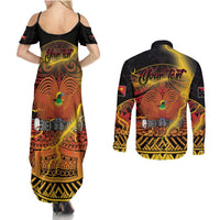 Personalised Papua New Guinea 49th Anniversary Couples Matching Summer Maxi Dress and Long Sleeve Button Shirt Bird of Paradise Unity In Diversity LT9 - Polynesian Pride