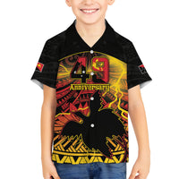 Personalised Papua New Guinea 49th Anniversary Family Matching Off The Shoulder Long Sleeve Dress and Hawaiian Shirt Bird of Paradise Unity In Diversity LT9 Son's Shirt Black - Polynesian Pride