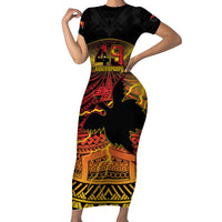 Personalised Papua New Guinea 49th Anniversary Family Matching Short Sleeve Bodycon Dress and Hawaiian Shirt Bird of Paradise Unity In Diversity LT9 Mom's Dress Black - Polynesian Pride