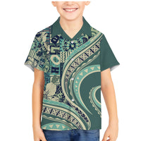 Hawaiian Hibiscus Tribal Vintage Motif Family Matching Mermaid Dress and Hawaiian Shirt Ver 1 LT9 Son's Shirt Sea Green - Polynesian Pride