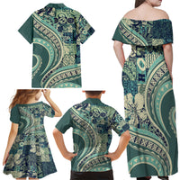 Hawaiian Hibiscus Tribal Vintage Motif Family Matching Off Shoulder Maxi Dress and Hawaiian Shirt Ver 1 LT9 - Polynesian Pride