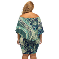 Hawaiian Hibiscus Tribal Vintage Motif Family Matching Off Shoulder Short Dress and Hawaiian Shirt Ver 1 LT9 - Polynesian Pride