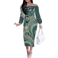 Hawaiian Hibiscus Tribal Vintage Motif Off The Shoulder Long Sleeve Dress Ver 1