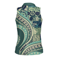 Hawaiian Hibiscus Tribal Vintage Motif Women Sleeveless Polo Shirt Ver 1