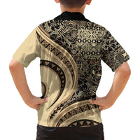 Hawaiian Hibiscus Tribal Vintage Motif Family Matching Long Sleeve Bodycon Dress and Hawaiian Shirt Ver 2