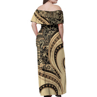Hawaiian Hibiscus Tribal Vintage Motif Family Matching Off Shoulder Maxi Dress and Hawaiian Shirt Ver 2 LT9 - Polynesian Pride